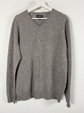 Club Room Mens 100% Cashmere V-Neck Sweater Heather Gray Large Classic Pullover